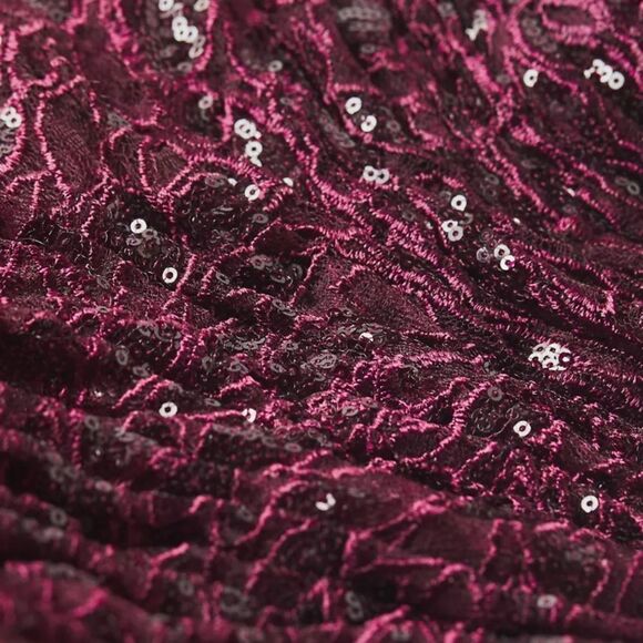 MAC DUGGAL Long Sleeve Sequined Lace Ruched Gown Garnet size 16 NWT - Picture 5 of 13